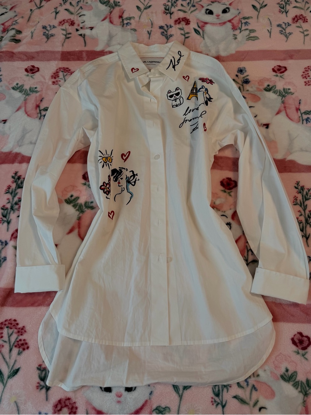Karl Lagerfeld Paris Limited Edition Embroidered Shirt Dress XS